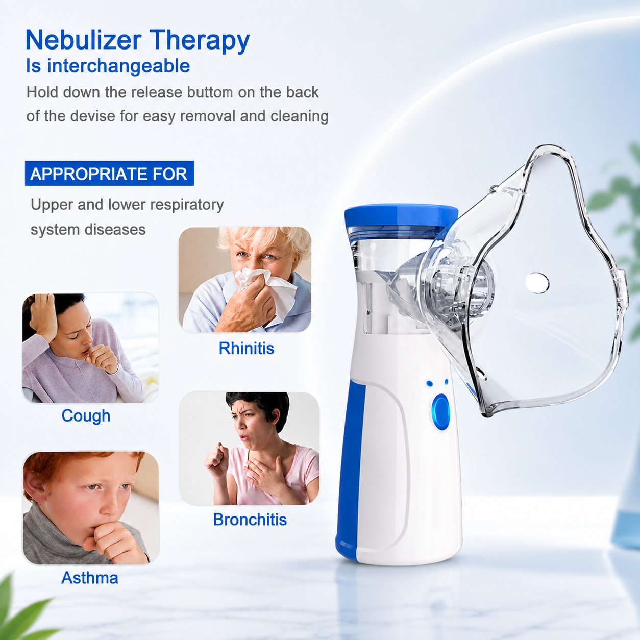 Portable Mesh Nebulizer (Silent, One-Touch Operation) |  Ultrasonic Nebulizer for Adults & Kids