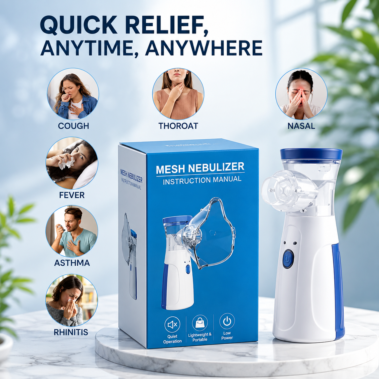 Portable Mesh Nebulizer (Silent, One-Touch Operation) |  Ultrasonic Nebulizer for Adults & Kids